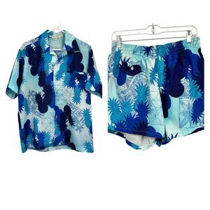 VTG Liberty House Tropicana Hawaii Hawaiian Button Shirt Shorts Blue Pineapple